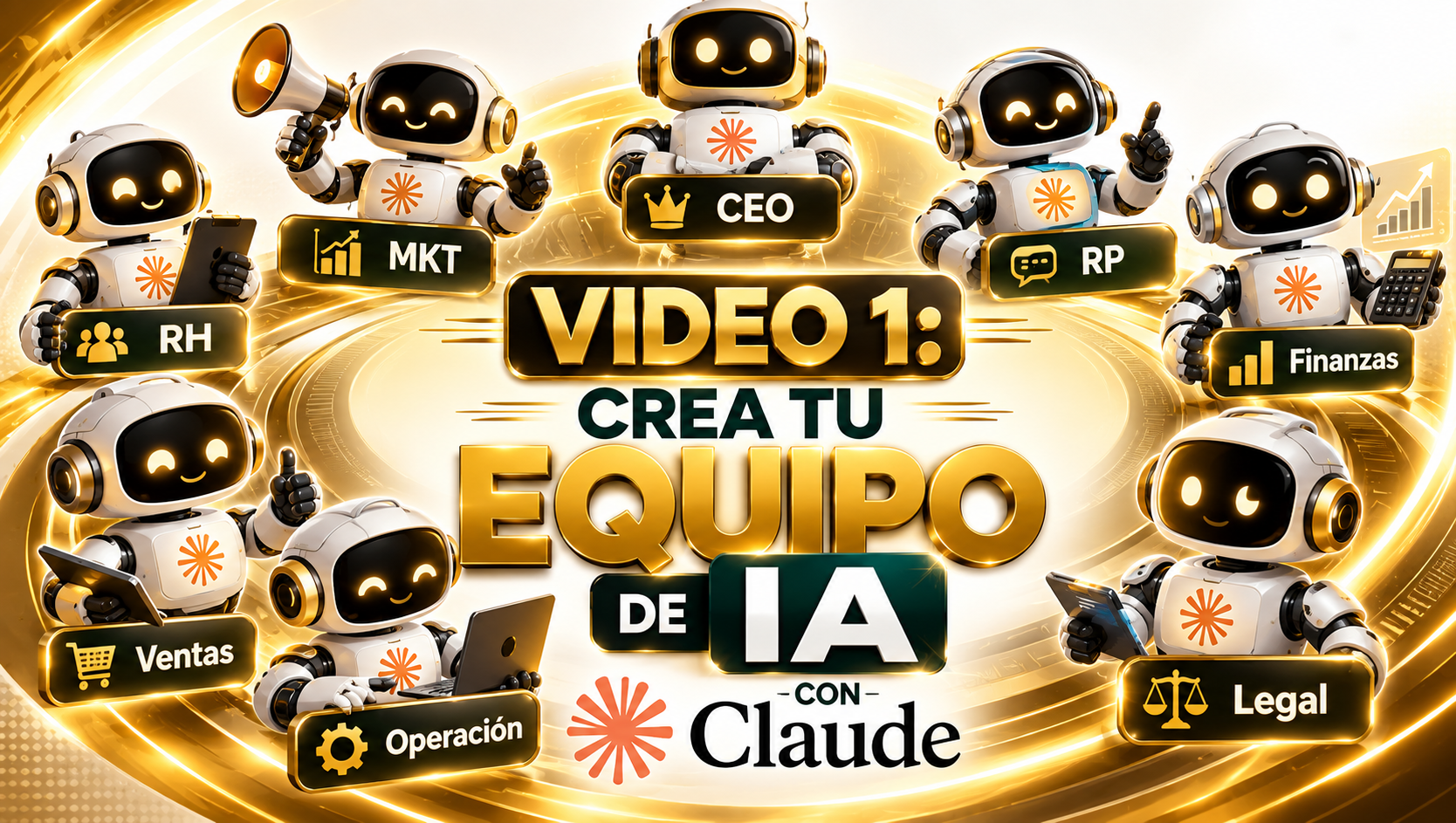 Video 1: Crea tu equipo de IA con Claude, con asistentes para dirección, marketing, recursos humanos, relaciones públicas, finanzas, ventas, operación y legal.